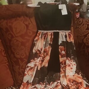 Speechless Black and Orange Floral Kids Dress